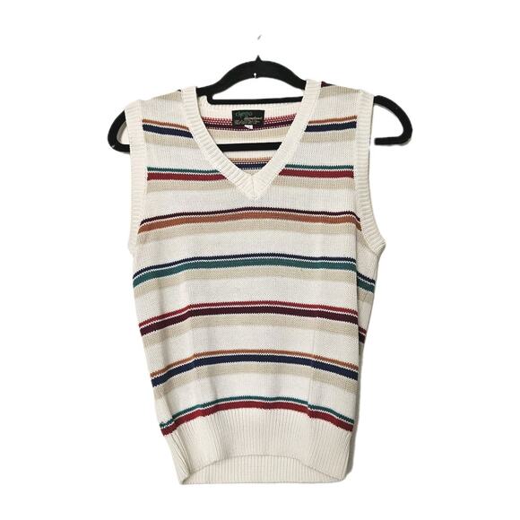 Vtg Multicolor Stripe Sweater Tank Womens M 70s Vneck Vest Retro Boho Artsy - Picture 1 of 8